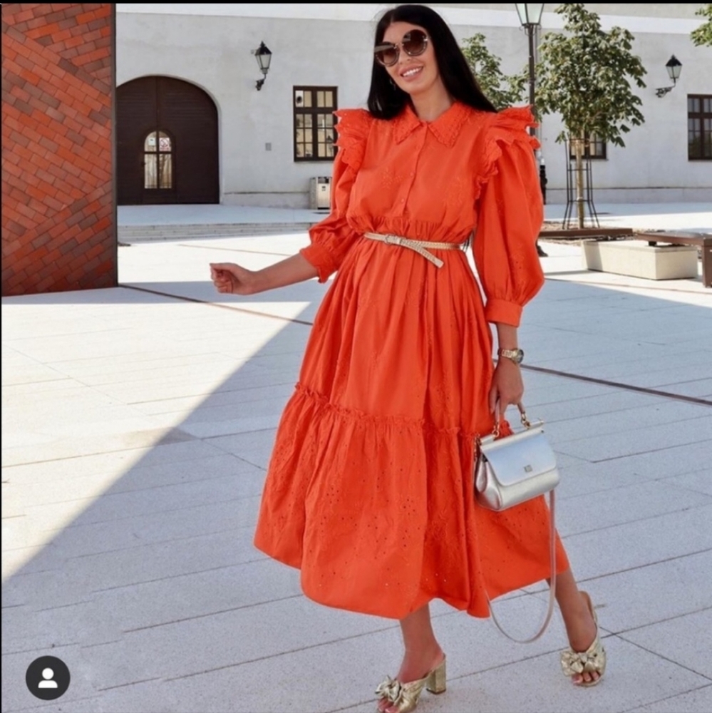 ZARA openwork embroidered midi dress